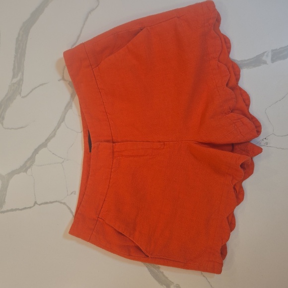 Cynthia Rowley Linen Cotton Scalloped Shorts Orange Womens Size 4 - Picture 1 of 6